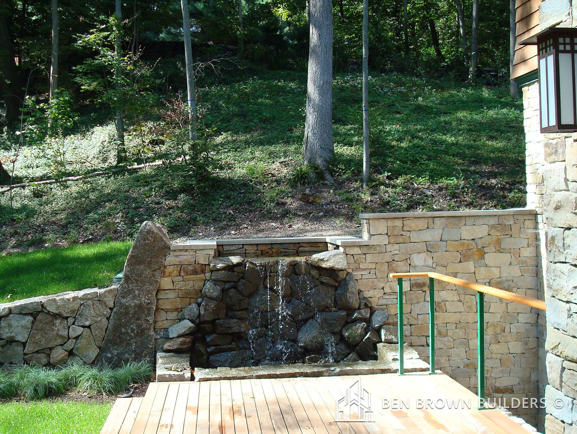 A scenic view of a lush green forest with tall trees and sunlight filtering through the branches